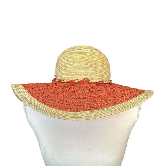 CAPPELLI Straworld Orange & Natural Paper Wide Brim Hat Cord & Metal Detail OS - Picture 2 of 8